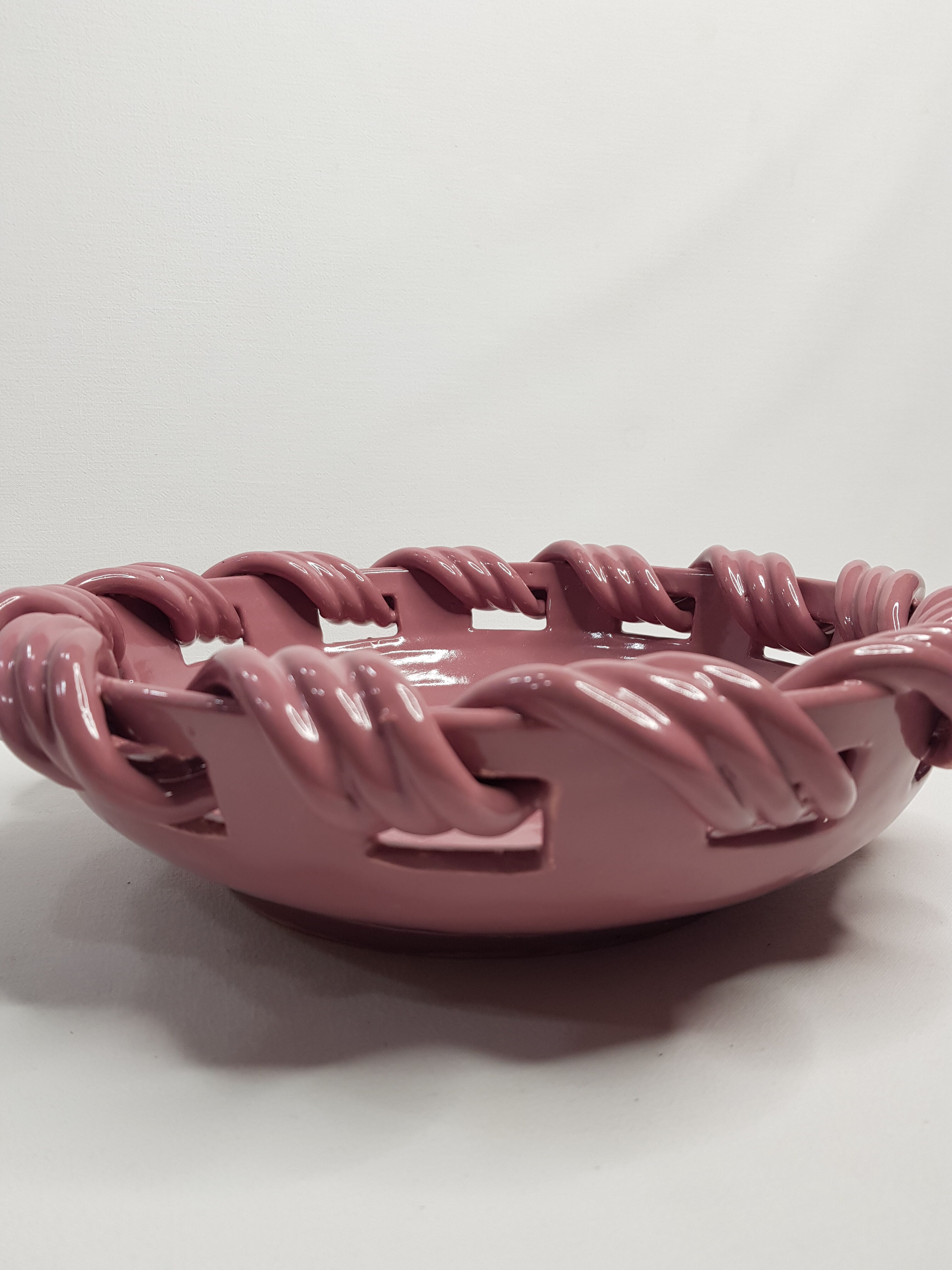 Ceramic dish, old pink by Yvon Roy, 31 cm