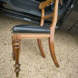 Set of 6 English chairs in mahogany and black leather