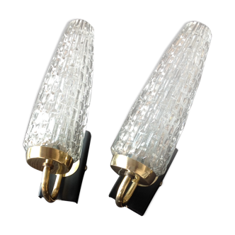Pair of brass sconces and tulip glass 60
