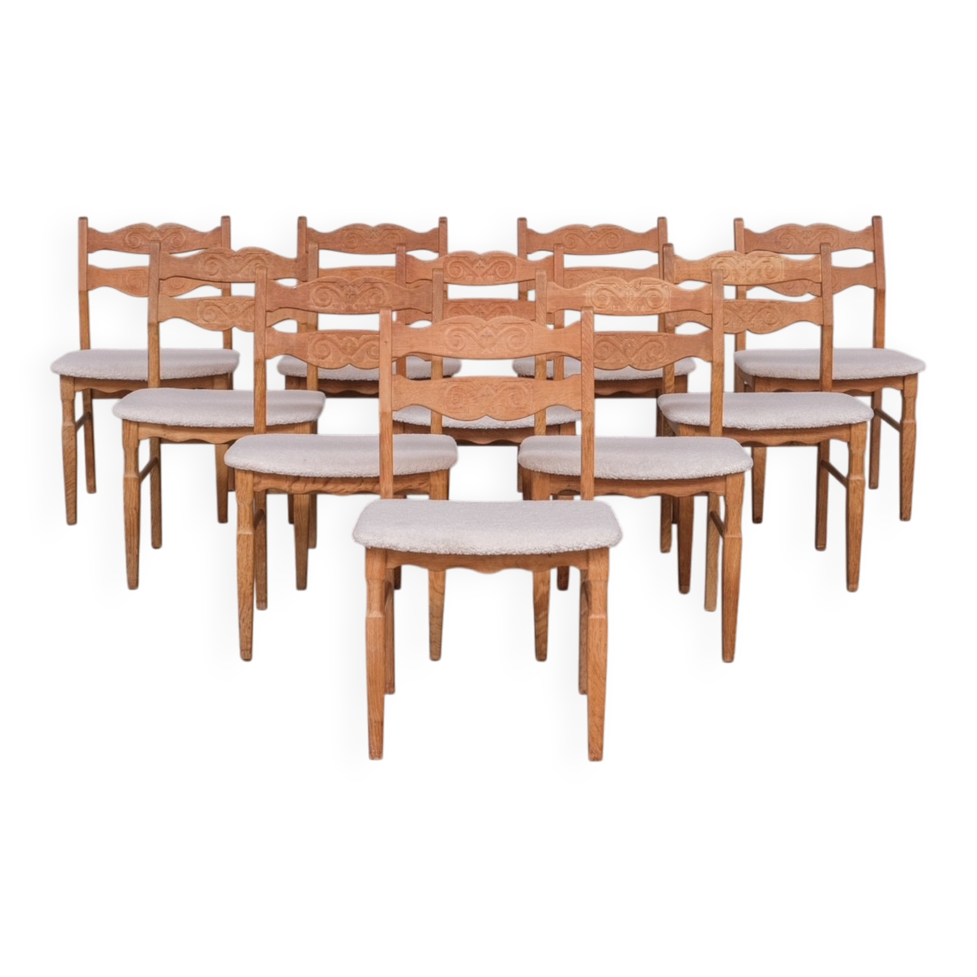 Set of 8 Oak Mid-Century Danish Dining Chairs attr. to Henning Kjaernulf