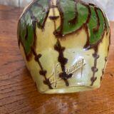 Antique yellow enameled terracotta vase painted decor made in france vintage
