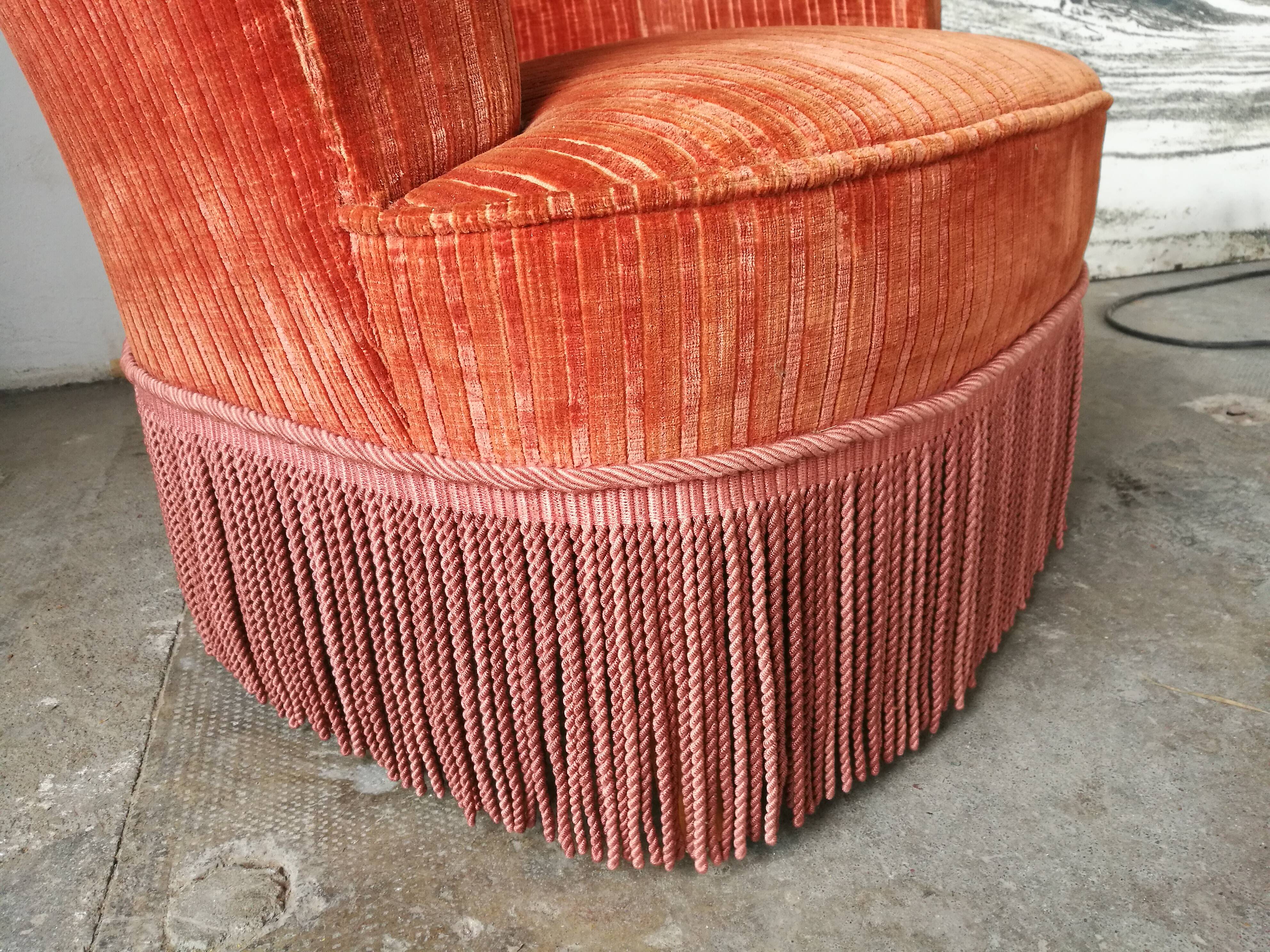 Orange velvet toad armchair