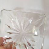 Flat square ashtray geometric patterns design crystal glass - vintage