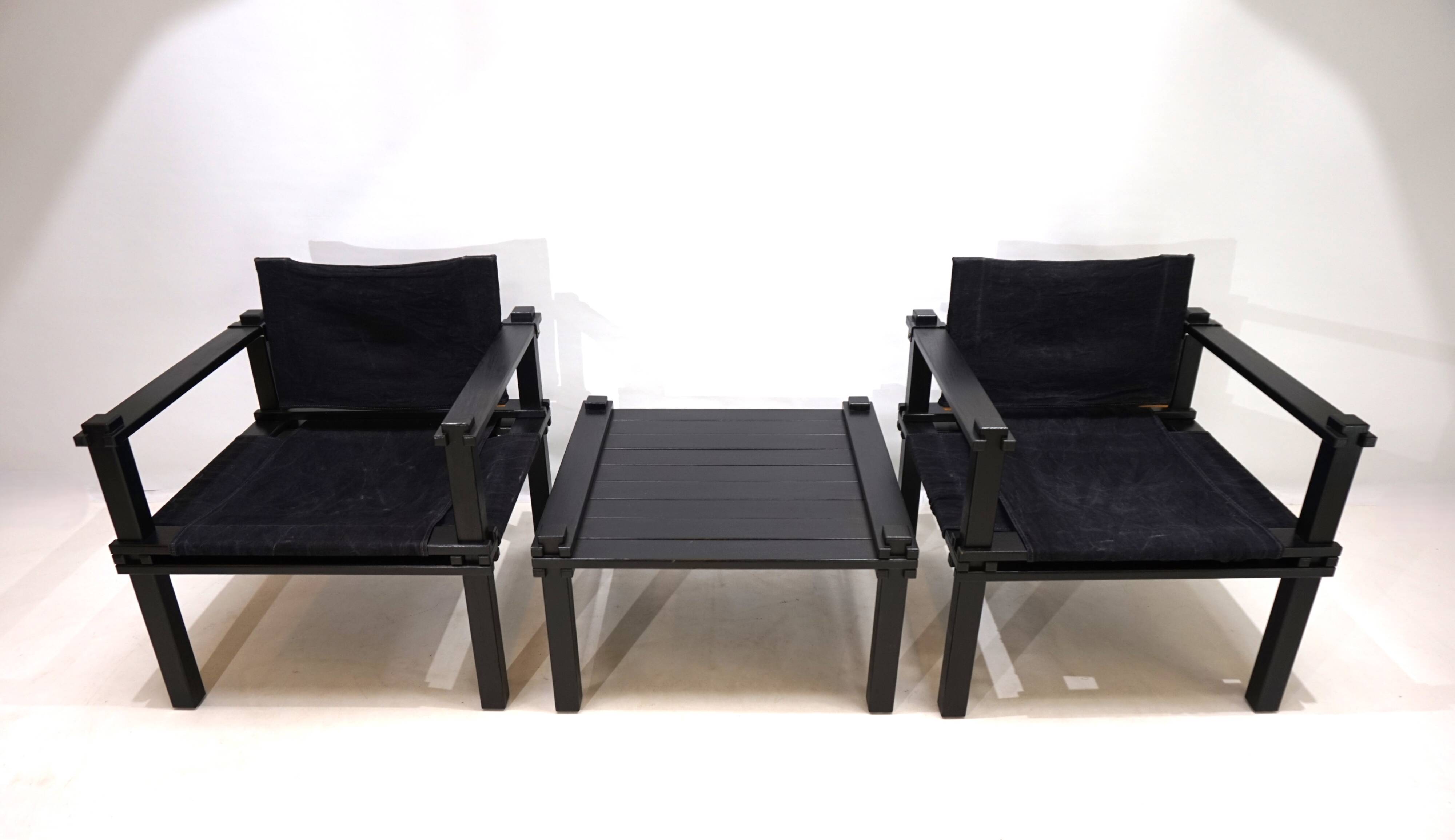 Bofinger set of 2 Farmer lounge chairs with table by Gerd Lange, 1960