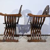 Paire de Fauteuils Syriens Savonarole en Noyer – Fin XIXe