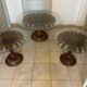 Set of 3 vintage coffee tables in carved wood and glass – floral pattern