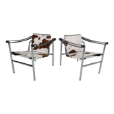 Le Corbusier Set of 2 Pony Skin Armchairs Model-LC1 for Cassina, 1970s, Italy