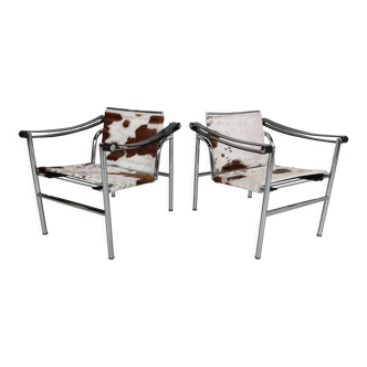 Le Corbusier Set of 2 Pony Skin Armchairs Model-LC1 for Cassina, 1970s, Italy