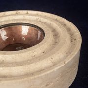 Italian Round Travertine and Copper-Toned Metal Ashtray, 1970