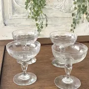 Champagne coupes etched set of 4