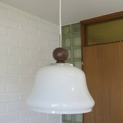 1 of 2 vintage white glass pendant light MCM hanging lamp Yugoslavia 1970's