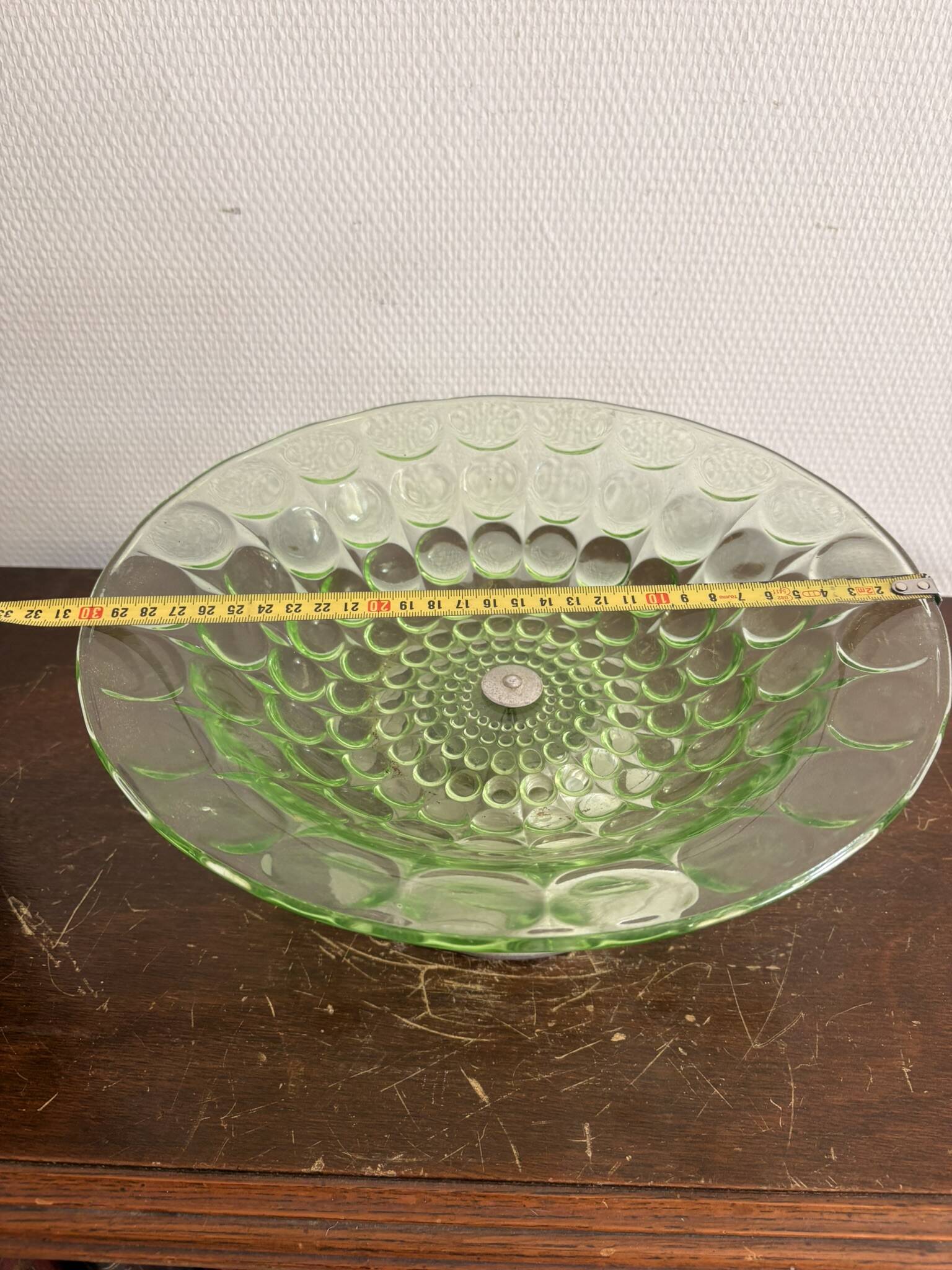 Art Deco Green Moulded Glass Coupe Centre Table with Metal Space Age Base