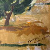 Peinture à l’huile de paysage impressionniste suédois du milieu du 20e siècle « Marbella » années 1960