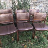 Chairs Niels Otto Møller model 80 brown leather and rosewood 60s