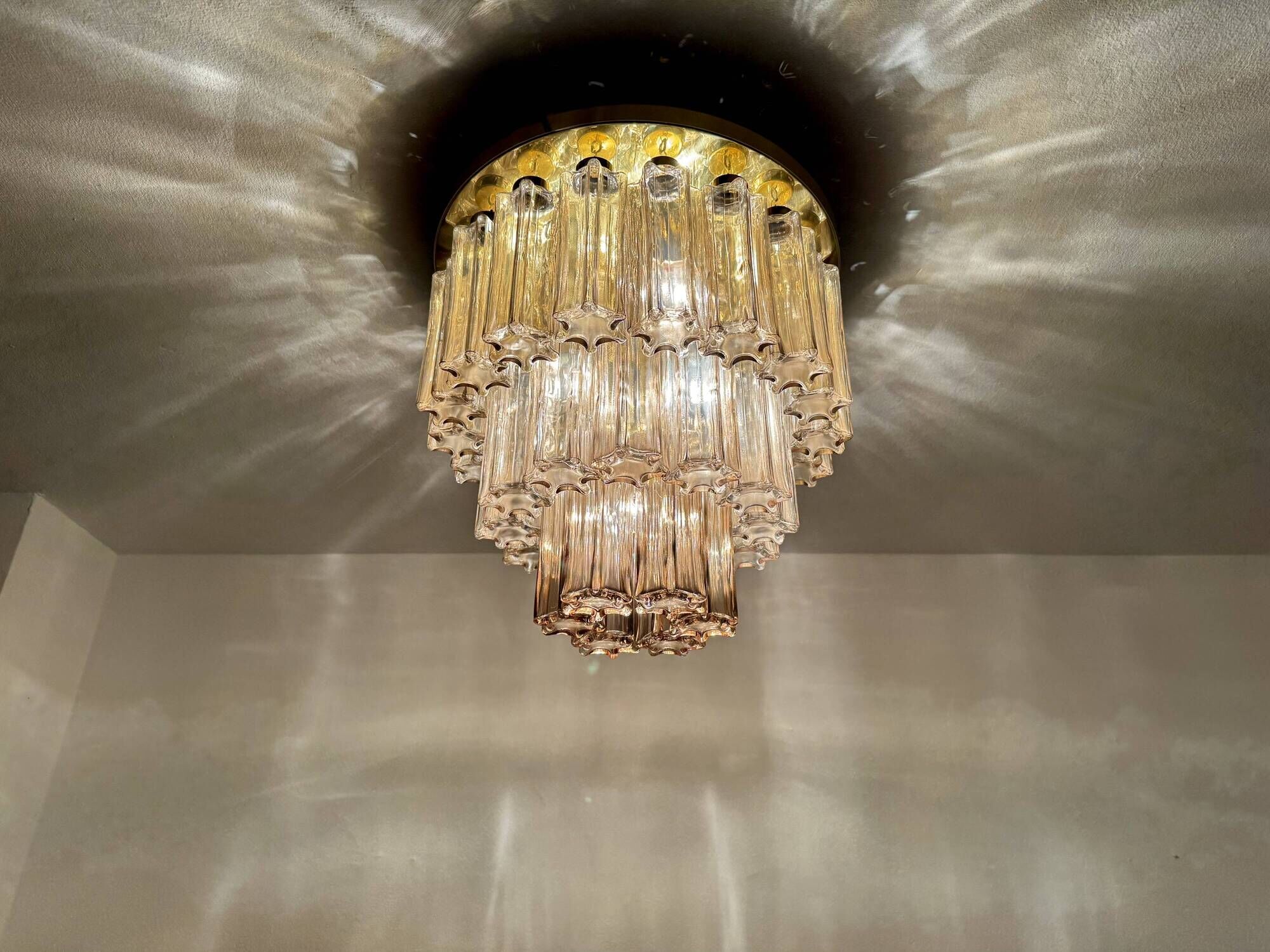Brass and Smoked Glass Chandelier by Glashütte Limburg