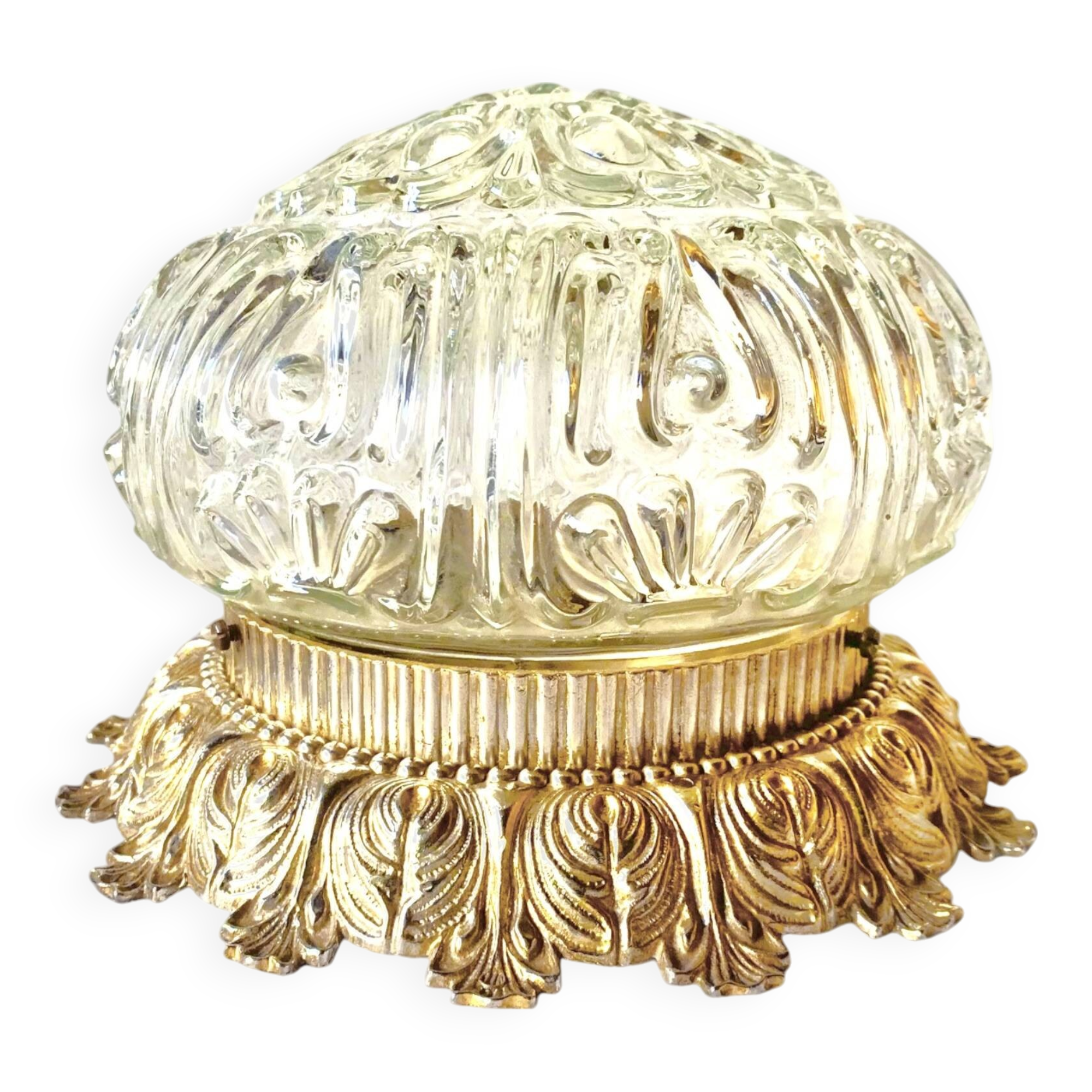 Vintage ceiling light in molded glass and golden brass