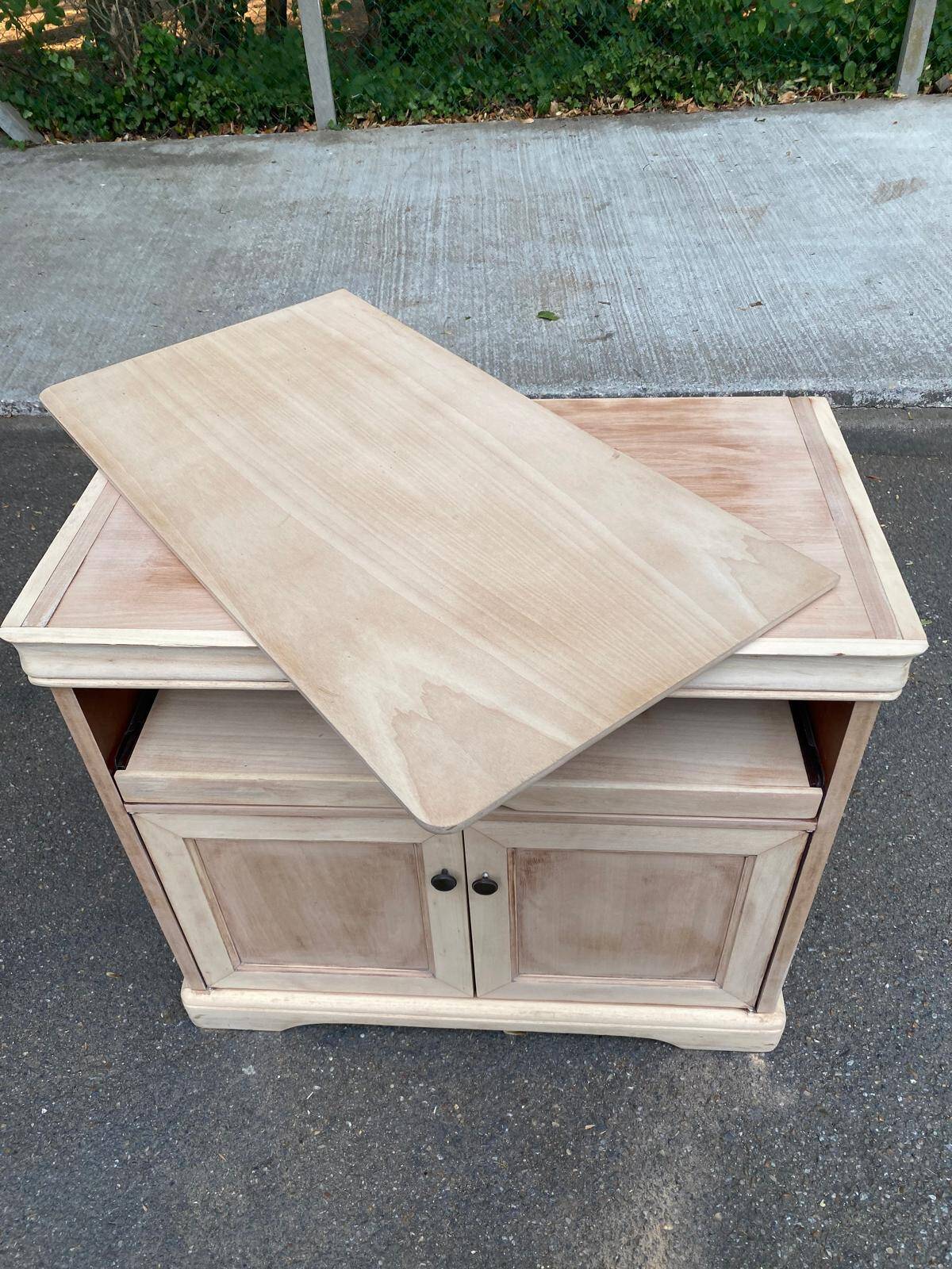 Louis Philippe buffet with 2 doors, stripped raw wood TV unit.