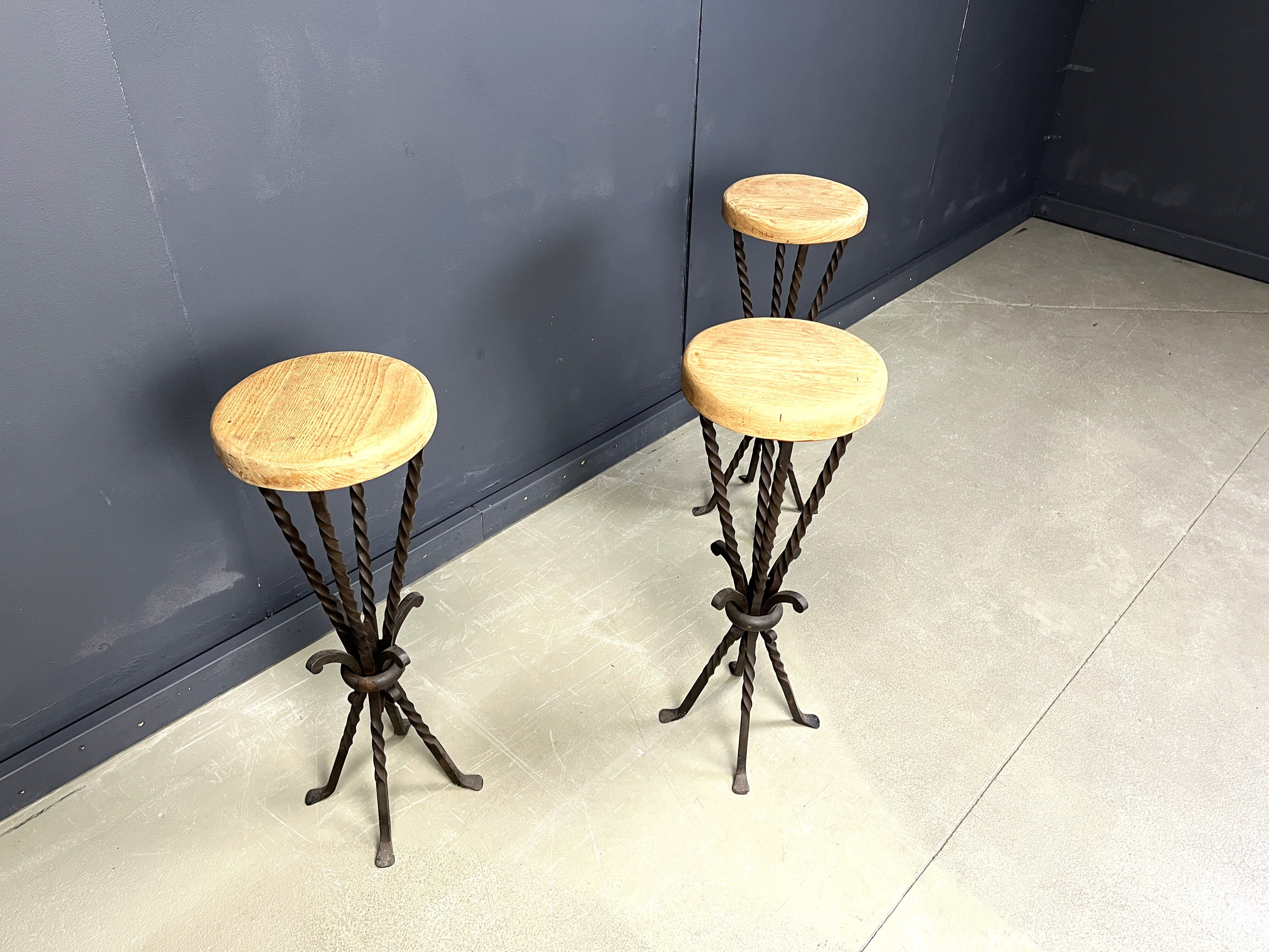 Vintage French wrought iron bar stools, 1960s - set of 3