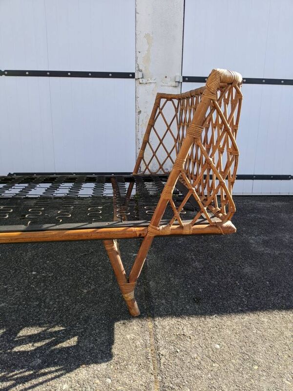 Lit 90/190 en rotin osier bambou vintage design scandinave artisanal