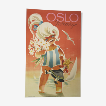 Original poster Oslo Norway doll 1962 Yran Knut boat beach travel railway tourism