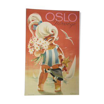 Original poster Oslo Norway doll 1962 Yran Knut boat beach travel railway tourism