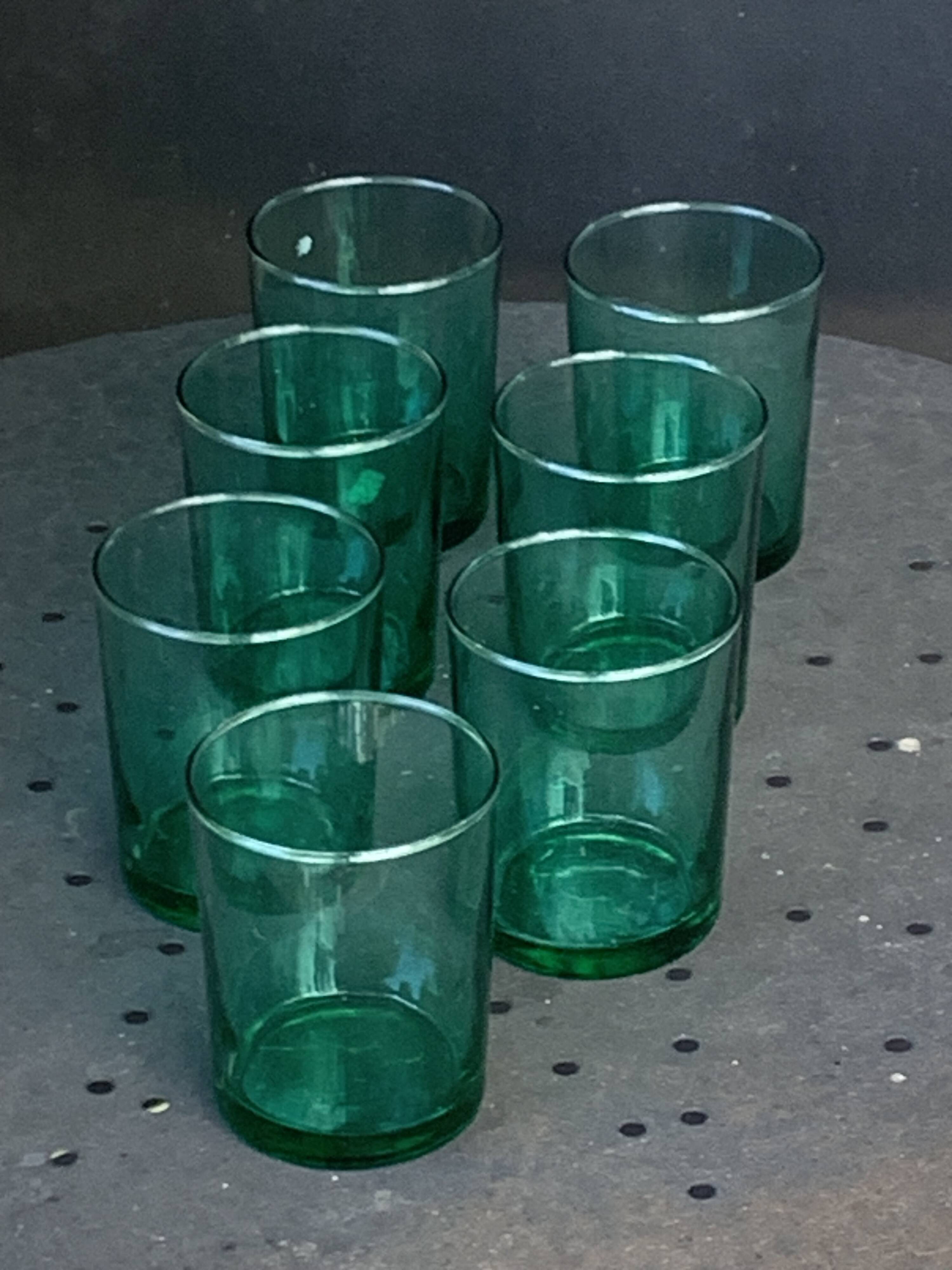 7 verres de couleur verte publicitaire Huile LESIEUR vintage 1970