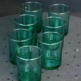 7 verres de couleur verte publicitaire Huile LESIEUR vintage 1970