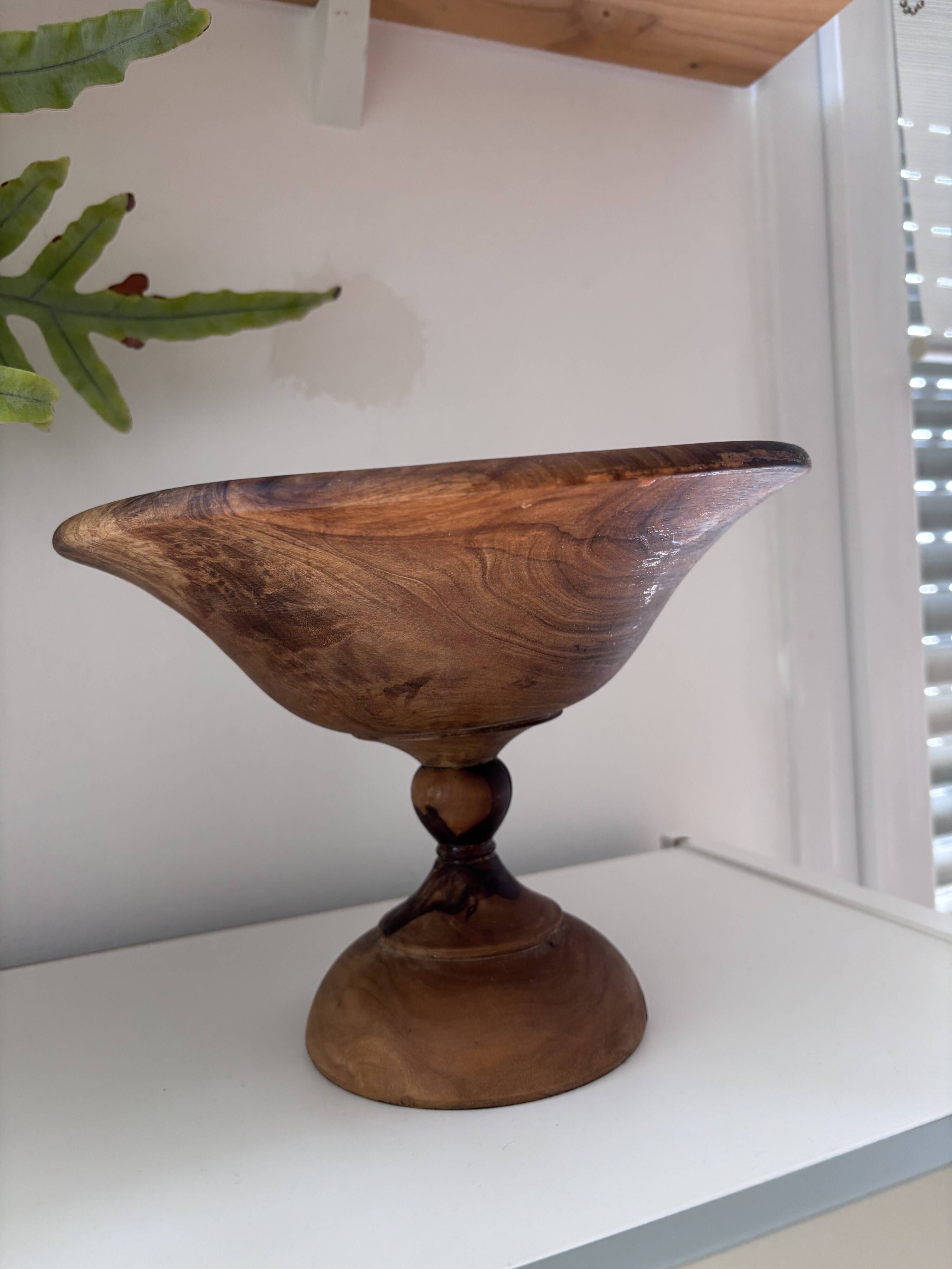 Footed bowl / Handmade turned wooden compote (Olive wood)