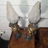 Pair of putti angel lamps from the 19th century.