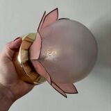 Vintage pink mother-of-pearl wall lamp with frosted glass globe