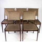 Set of five dining room chairs in dark wood and dark fabric of danish design by Farstrup, 1960s
