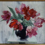 Still life – bouquet of parrot tulips – signed Daniele-Hoffe