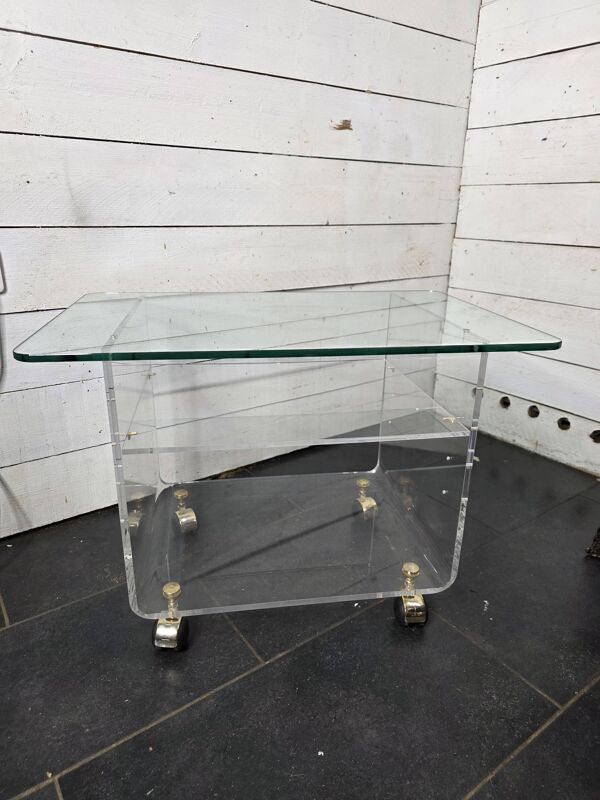 Table Basse Vintage en Plexiglas et Verre par David Lange Années 70