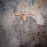 Rattan and Pink Linen Flower Pendant Light and Vintage Clichy Glass Globe