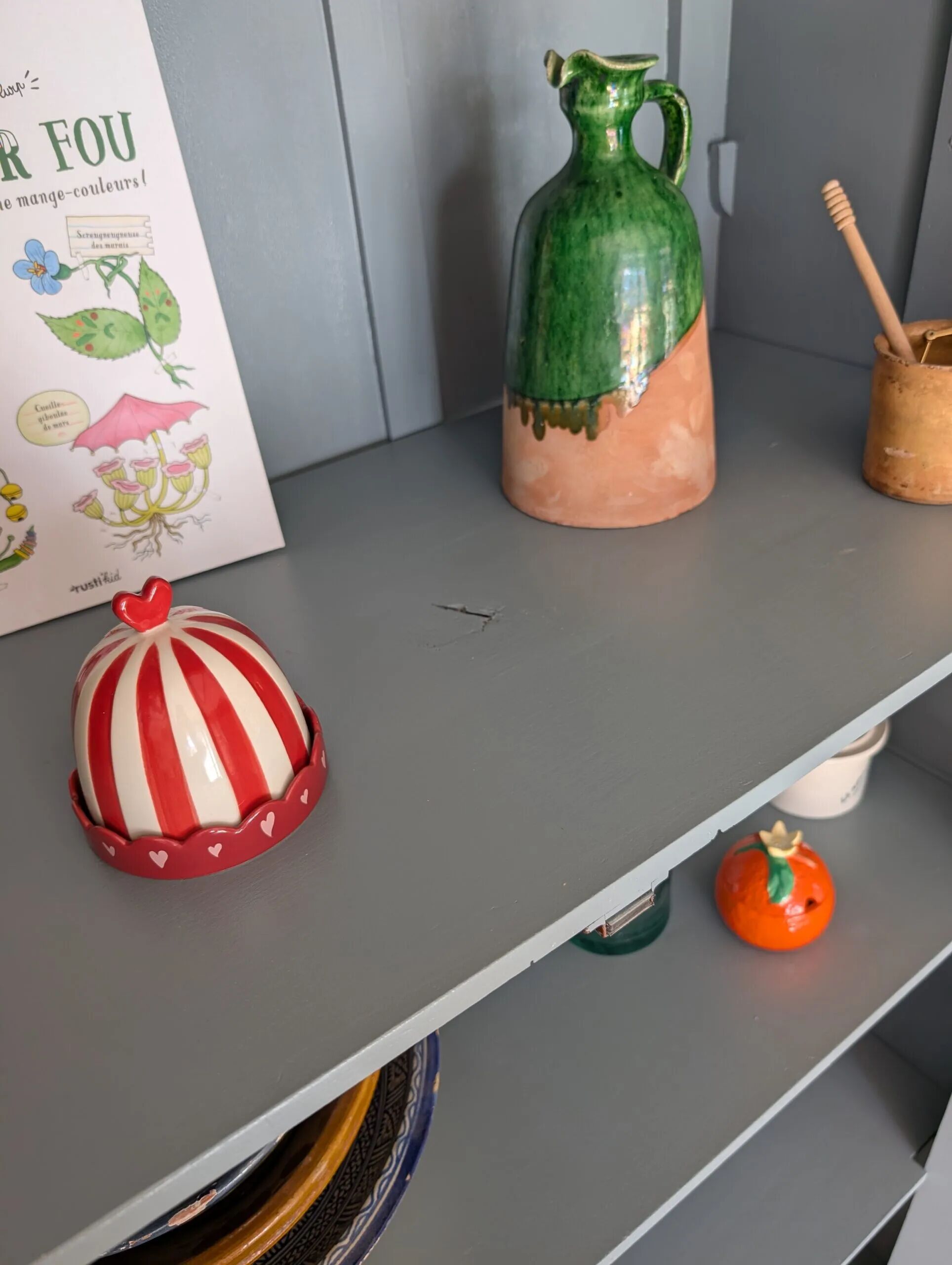 Old glass-fronted wooden library – blue interior