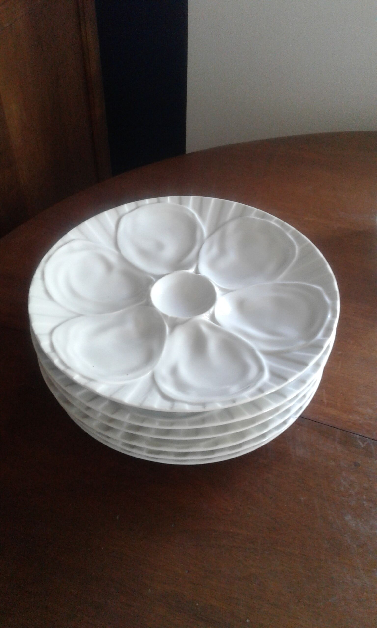 5 white slurries plates.  pillivuyt