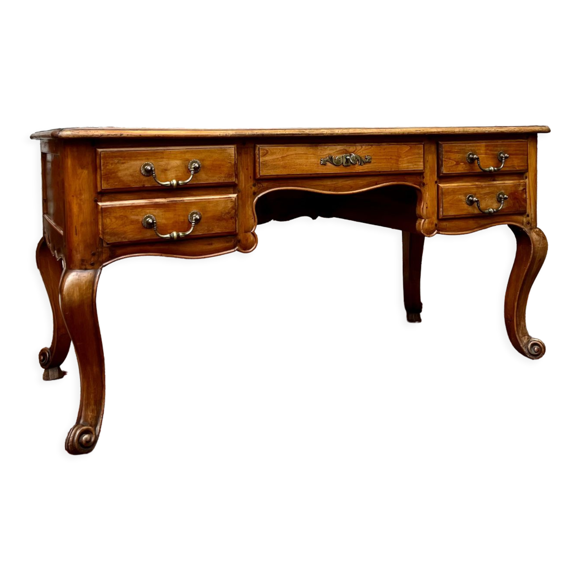 Flat desk in natural wood Louis XV style