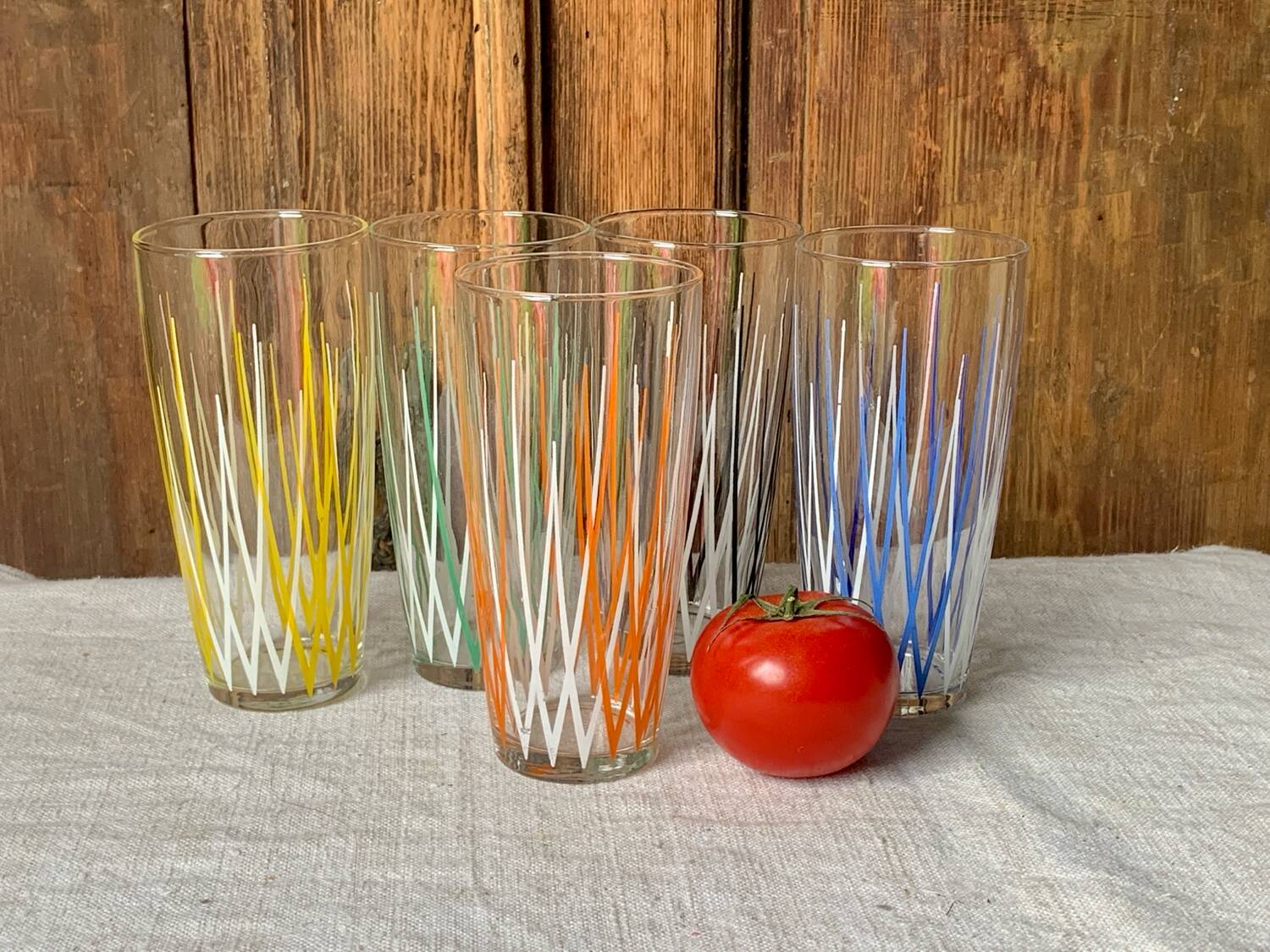 5 grands verres colorés limonade 1950