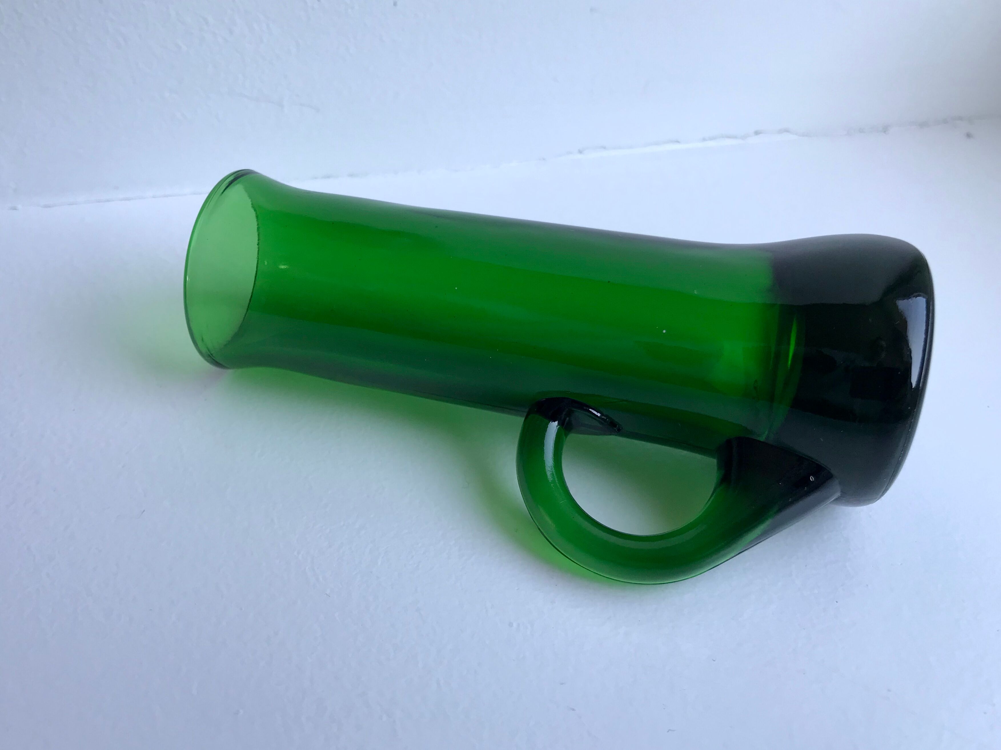 Green glass candle holder 70s