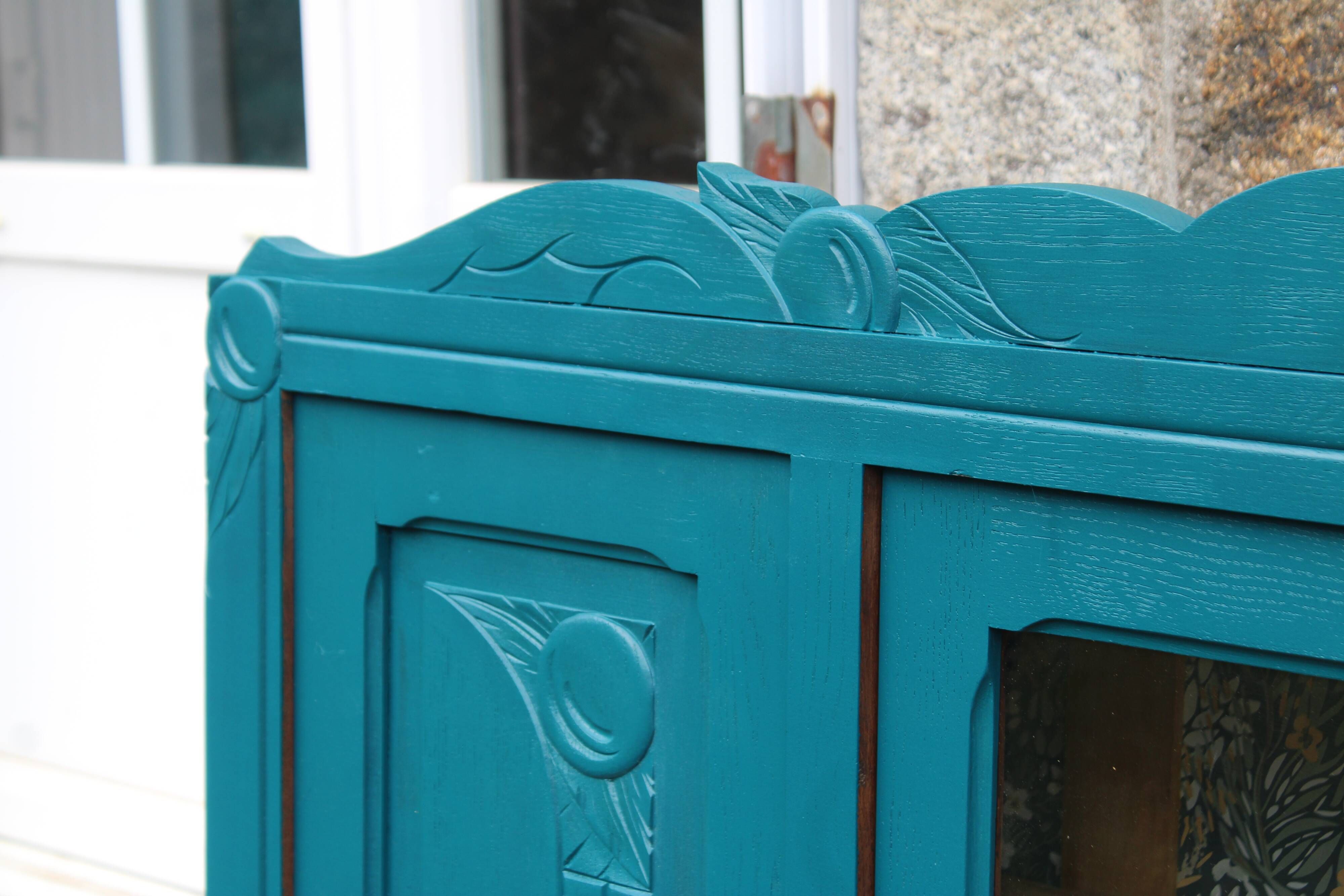Renovated antique sideboard – Petrol blue V33 – Vintage / Art Deco style
