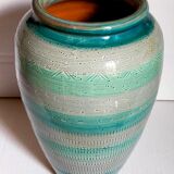 Ceramic vase scarified with gray-blue enamel