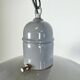 Lampe suspendue en émail gris industriel, années 1960