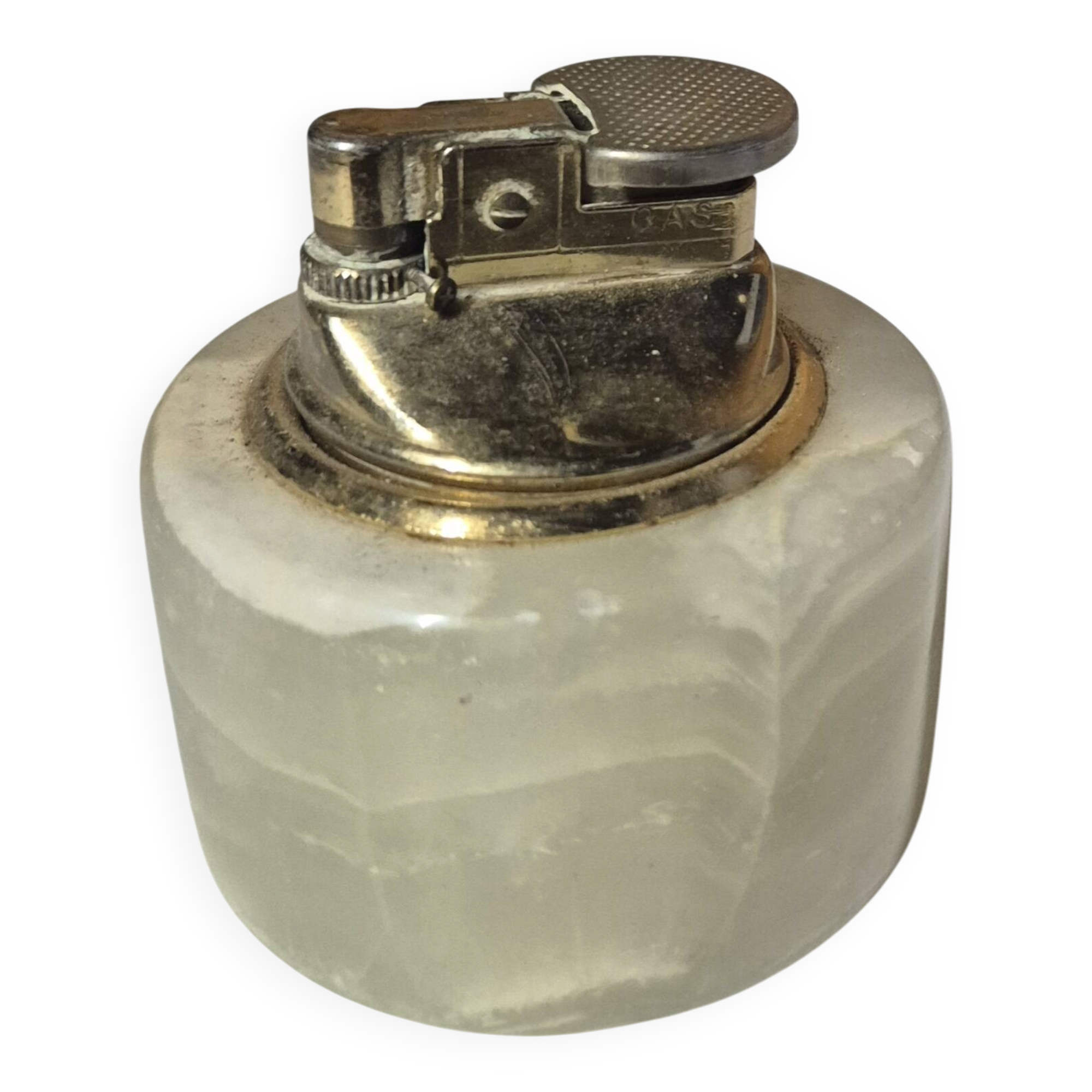 Vintage onyx stone table lighter with gold metal