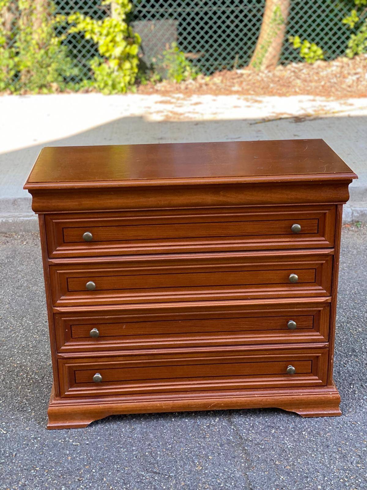Louis Philippe low depth chest of drawers in solid wood with 4 drawers