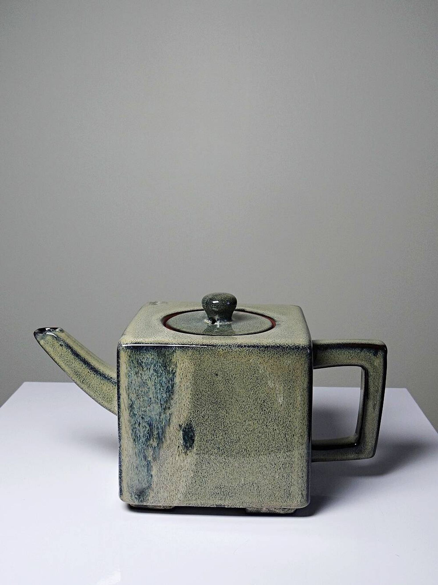 Service à thé chinois en terre cuite émaillée, théière et 4 tasses, années 1980