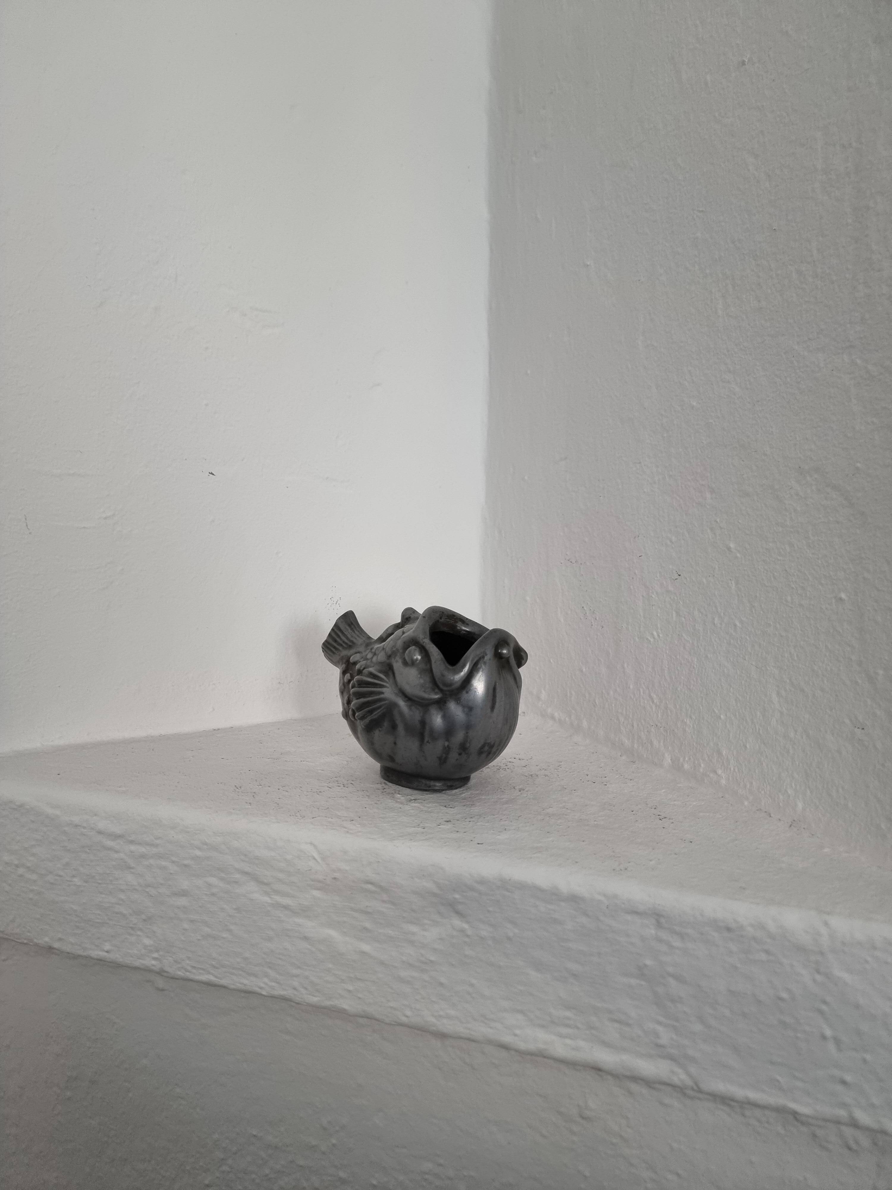 Just Andersen, fish vase in pewter, Denmark, 1930s