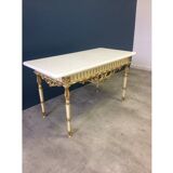 Table basse ancienne en bois et marbre