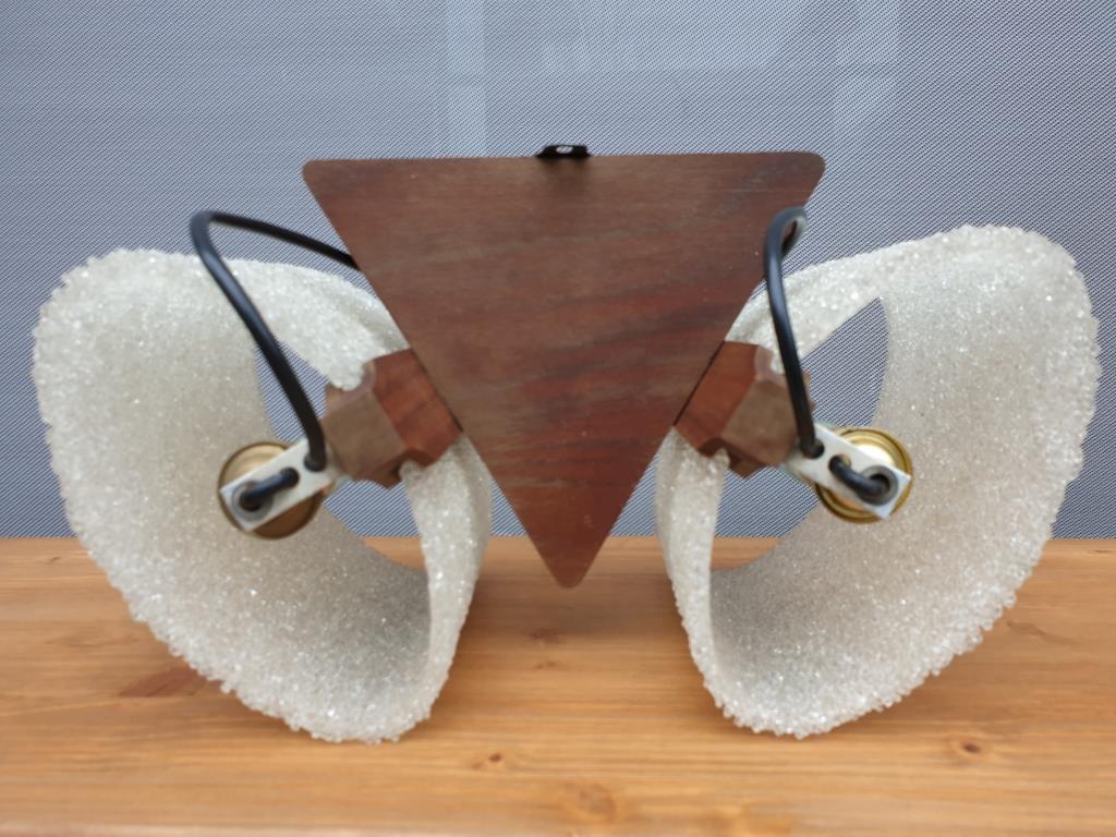Scandinavian wall lamp Vintage teak two granite lampshades
