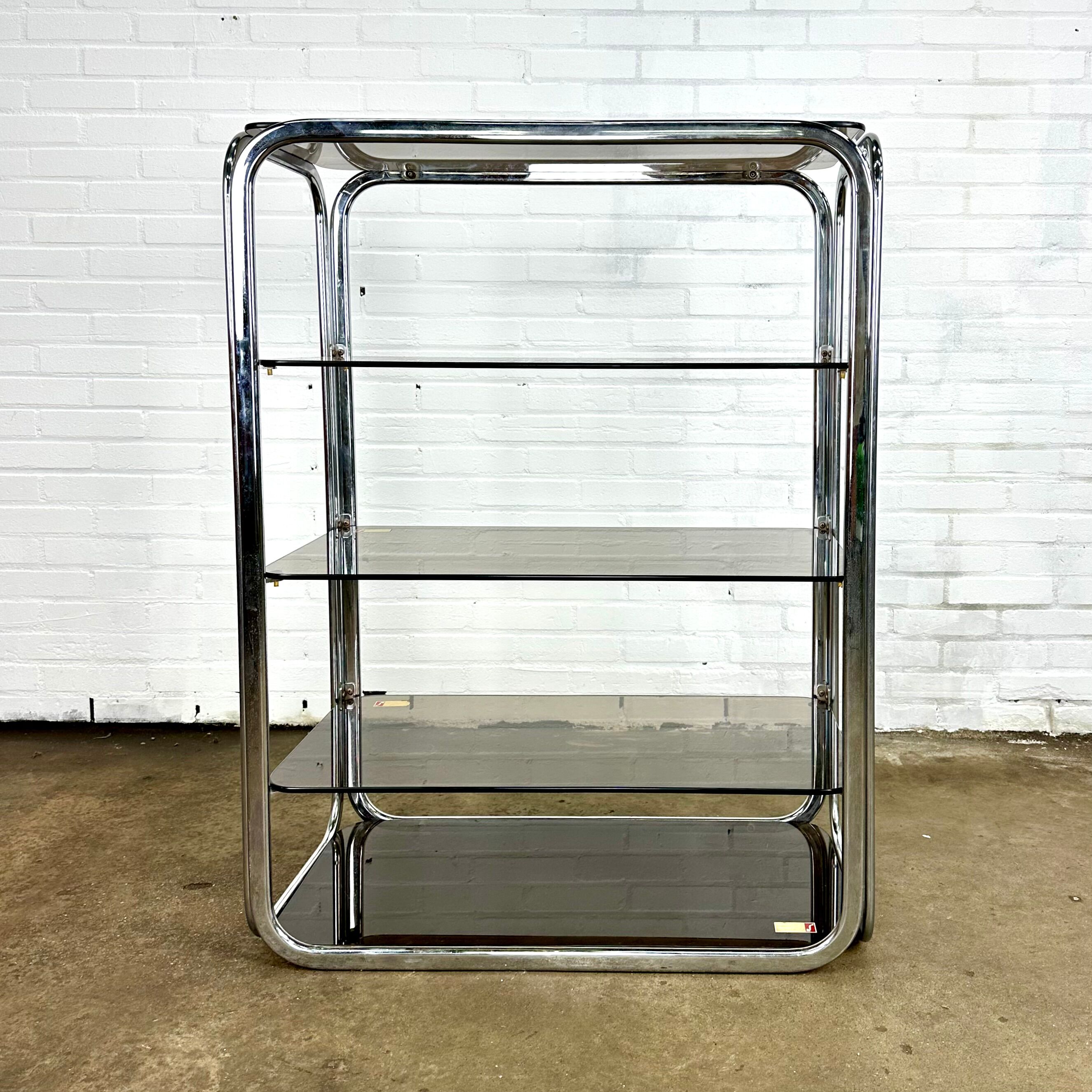 Vintage chrome rack with crystal smoked glass
