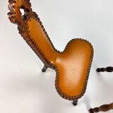 Set of 2 mid century brutalist oak tripod stools, 1960s